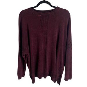 M Rena Size S Ribbed Oversized Knit Top Batwing Sleeve Burgandy Grunge Thick